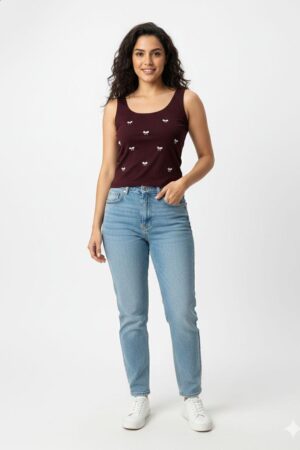🖤 Women’s Wine Embroided Tank Top – Casual Everyday Essential